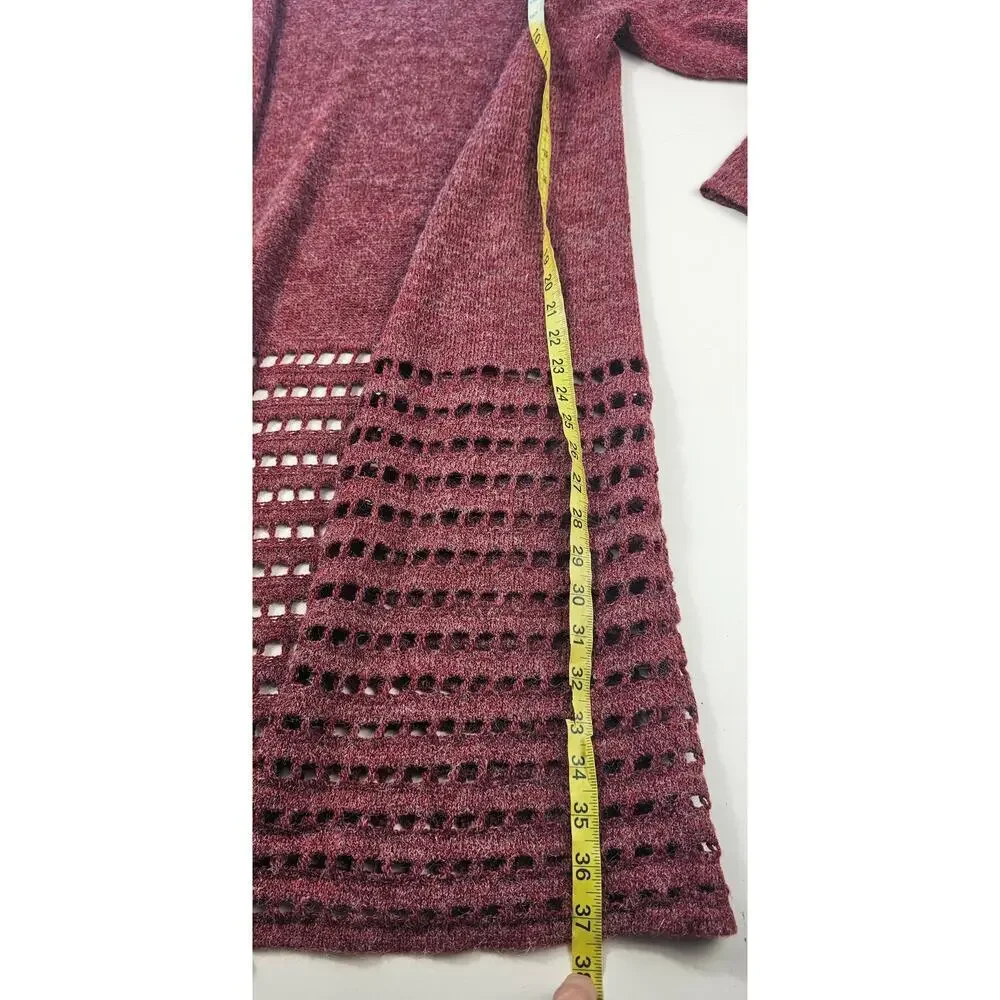 Soft surroundings PETITE Small PS red cut out mock wool open knit cardigan EUC